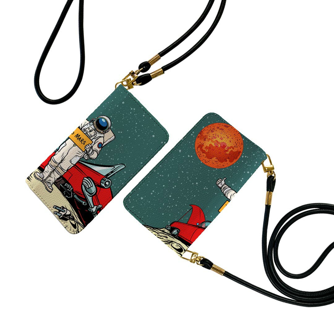 iPhone14 plus 6.7 インチ 専用 各キャリア iPhone14plus プラス 共通対応 ストラップ付き ケース ショルダー スマホ 落下防止 手帳型 マグネット式 ピタッと閉まる スマホカバー 肩掛け 斜めかけ 016187 宇宙　車