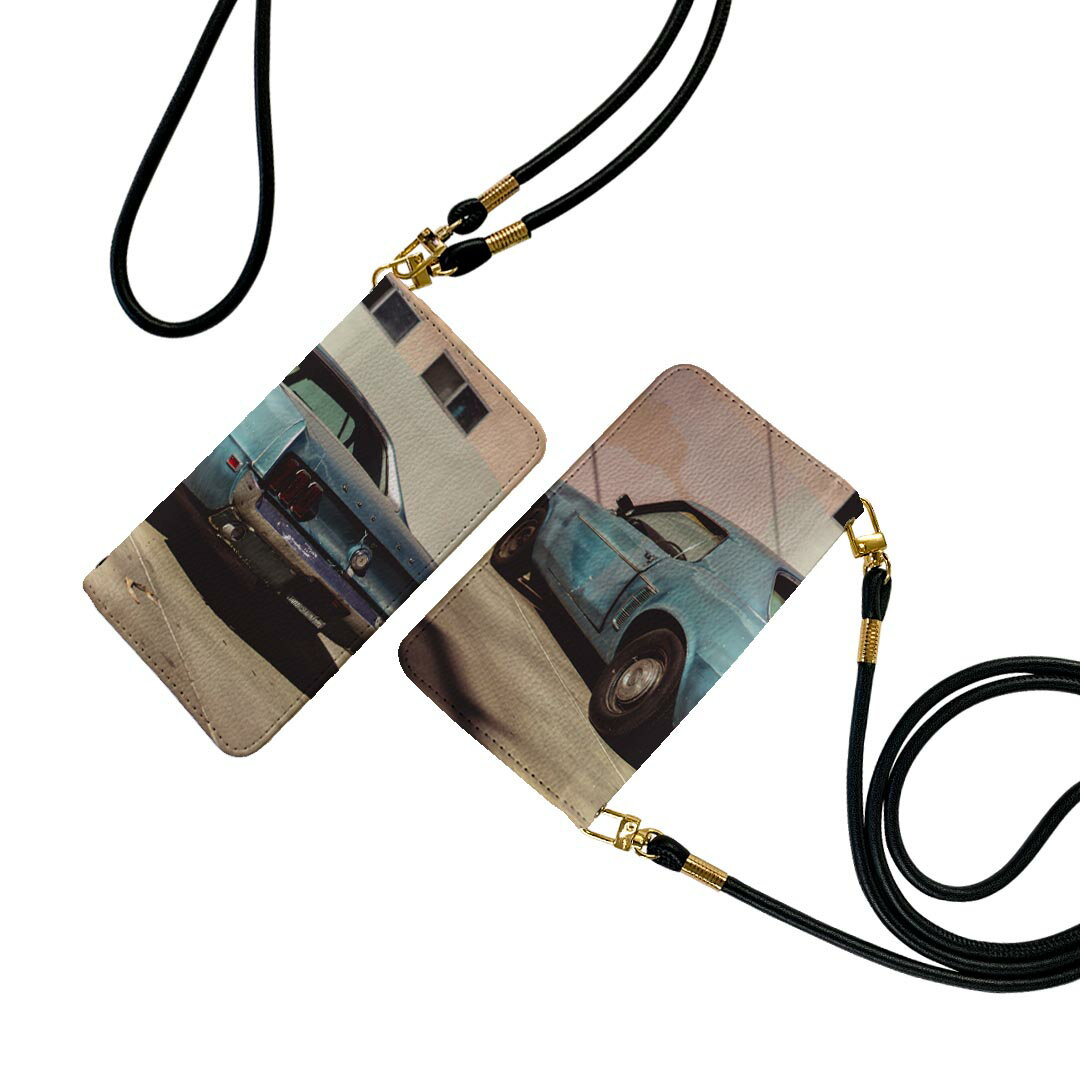 AQUOS R2 SH-03K アクオスR2 ストラップ付き sh03k ケース ショルダー スマホ 落下防止 手帳型 マグネット式 ピタッと閉まる スマホカバー 肩掛け 斜めかけ 016198 車　写真　クラシックカーのサムネイル