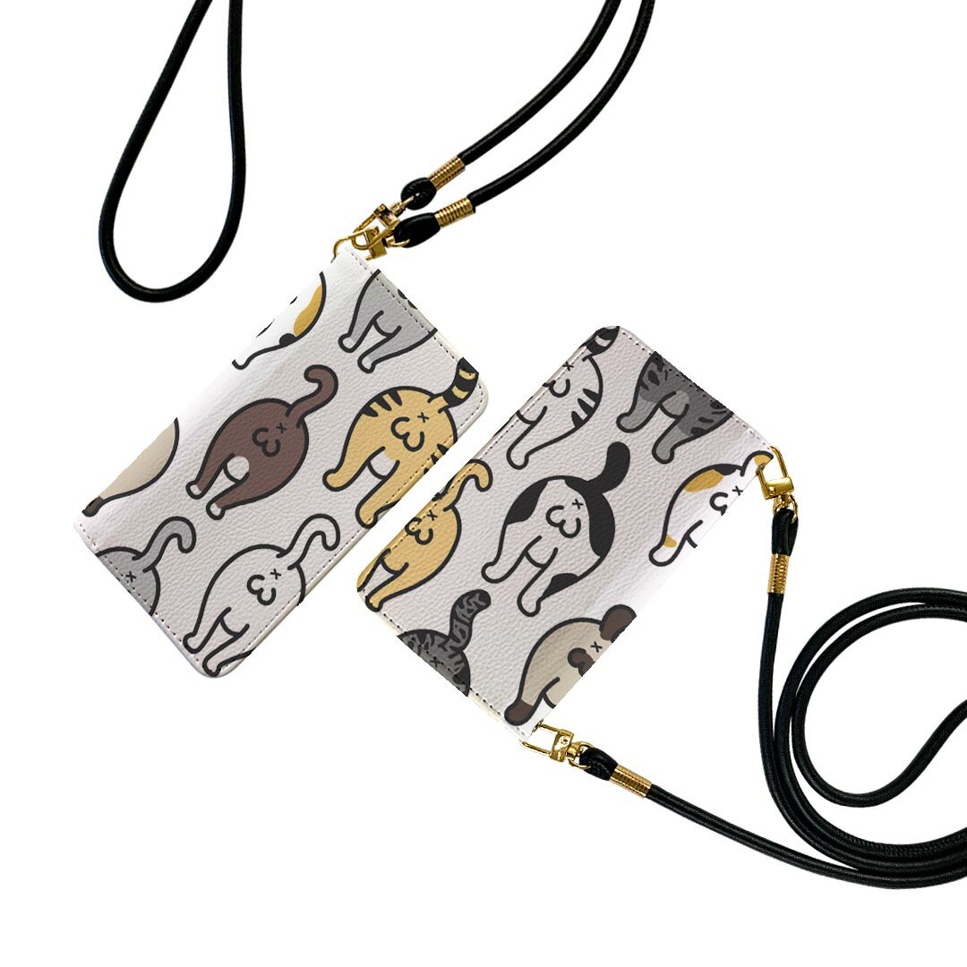 商品特徴・ショルダー付き手帳型スマホケース・シームレスな全面デザイン（内側は落ち着いたオフホワイト）・外側は高品質の人工革を使用・内側にはスマホを装着するケースが付属・機種専用のカメラホール仕様でケースを装着したままの撮影が可能・ワンセグや...