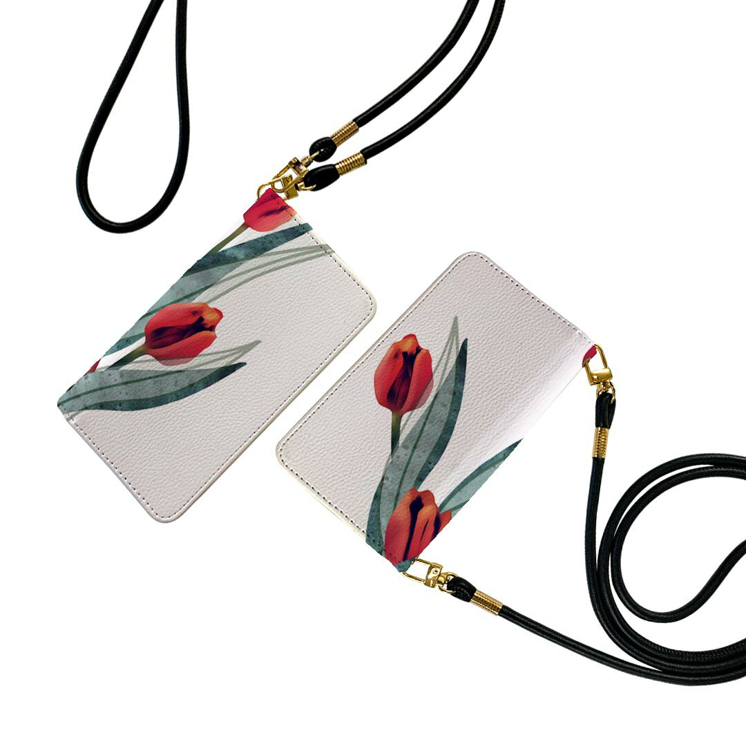 SHV47 AQUOS zero2 アクオス ゼロツー shv47 ストラップ付き ケース ショルダー スマホ 落下防止 手帳型 マグネット式 ピタッと閉まる スマホカバー 肩掛け 斜めかけ 016287 チューリップ 植物 花
