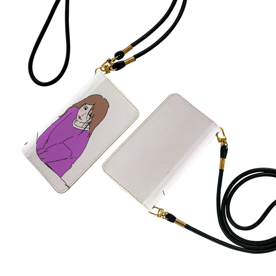 Xperia 1 III SO-51B エクスペリア so51b SOG03 共通対応 ストラップ付き ケース ショルダー スマホ 落下防止 手帳型 マグネット式 ピタッと閉まる スマホカバー 肩掛け 斜めかけ 016298 女の子　イラスト(2.0)