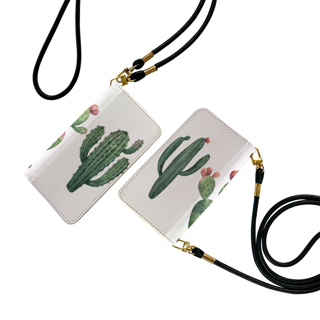 AQUOS sense8 SH-54D / SHG11 共通対応 アクオスセンス8 ストラップ付き sh54d ケース ショルダー スマホ 落下防止 手帳型 マグネット式 ピタッと閉まる スマホカバー 肩掛け 斜めかけ 016421 サボテン　植物(2)