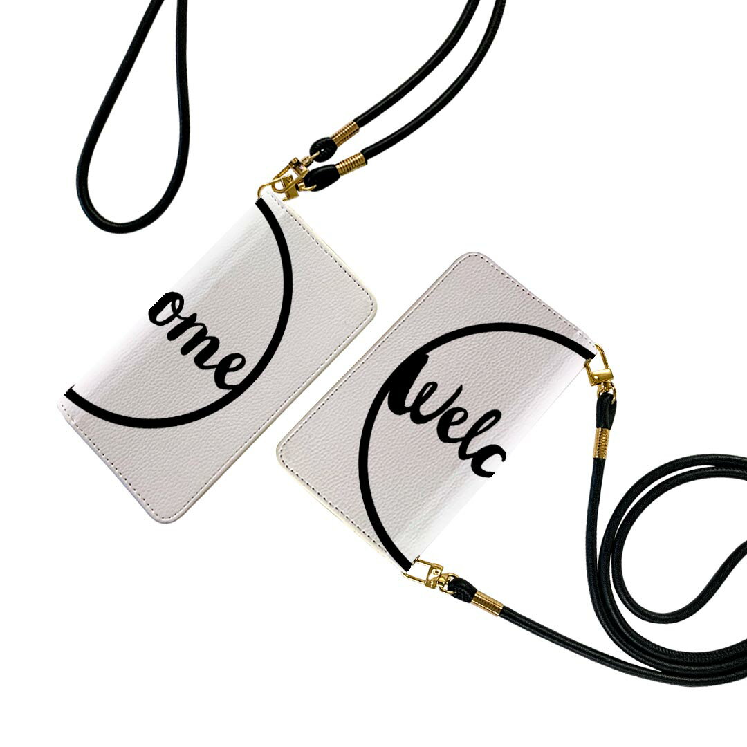 iPhone15pro 6.1インチ 専用 各キャリア iPhone15 Pro プロ 共通対応 ケース ショルダー スマホ 落下防止 手帳型 マグネット式 ピタッと閉まる スマホカバー 肩掛け 斜めかけ 016424 英語 モノクロ