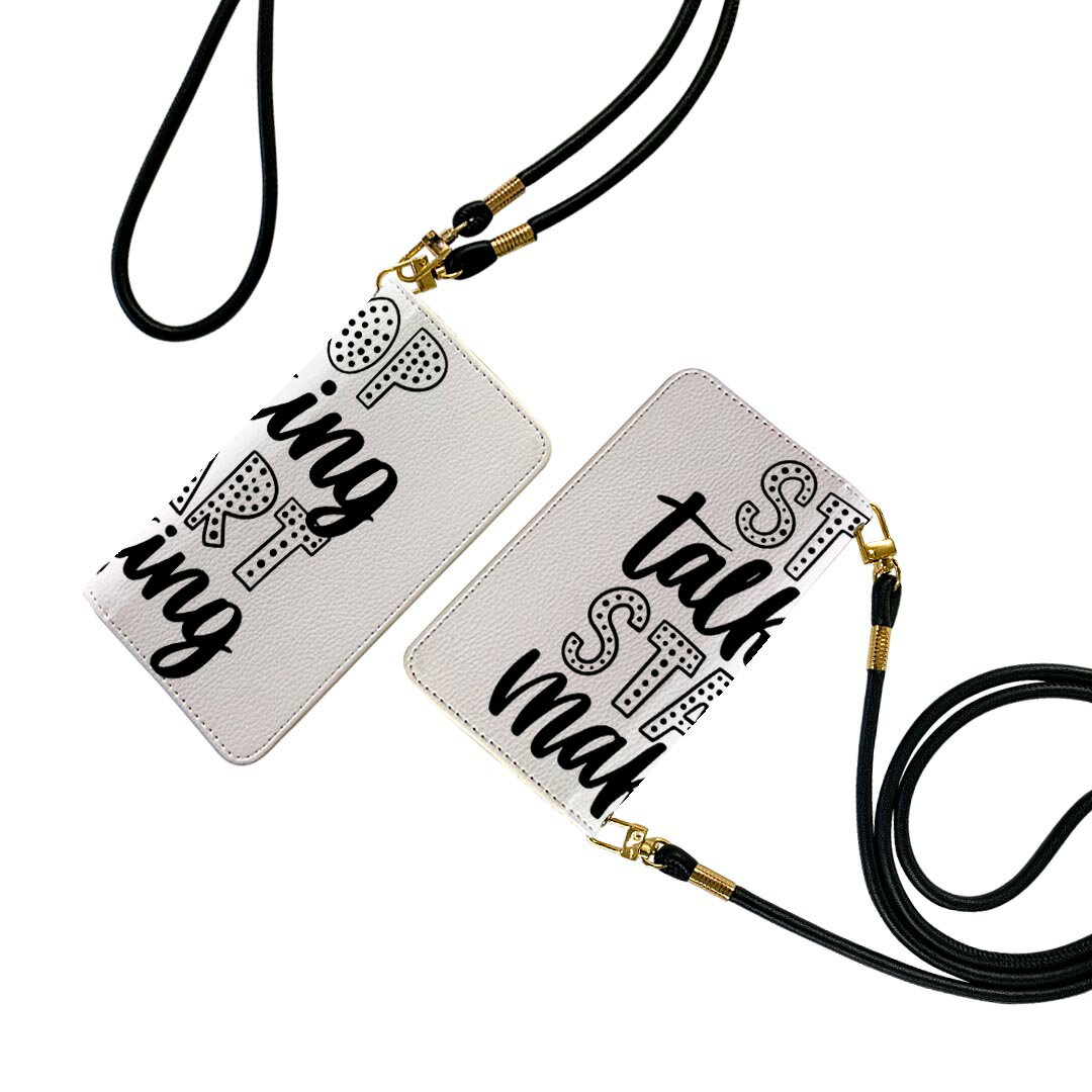 Xperia 10 II SO-41A / SOV43 共通対応 ストラップ付き so41a ケース ショルダー スマホ 落下防止 手帳型 マグネット式 ピタッと閉まる スマホカバー 肩掛け 斜めかけ 016489 英語　モノクロ　英文(2)