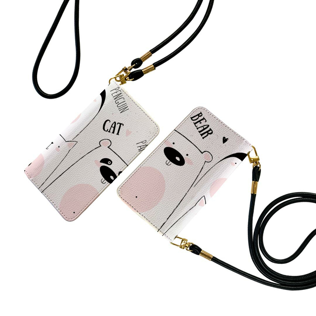 Xperia 5 II SOG02 au Xperia5 IIストラップ付き ケース ショルダー スマホ 落下防止 手帳型 マグネット式 ピタッと閉まる スマホカバー 肩掛け 斜めかけ 016491 動物　かわいい　イラスト