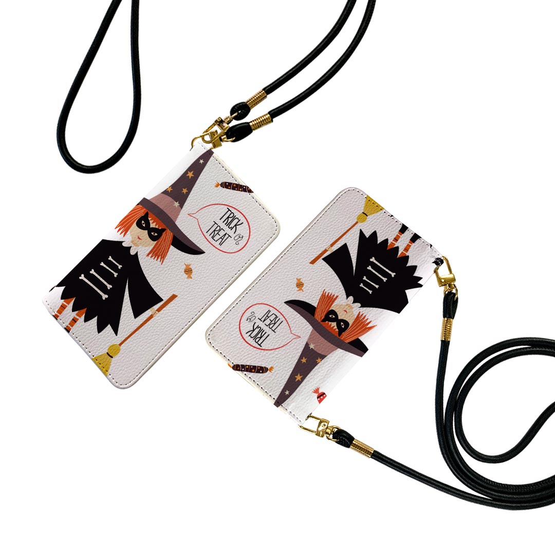 AQUOS R2 SH-03K アクオスR2 ストラップ付き sh03k ケース ショルダー スマホ 落下防止 手帳型 マグネット式 ピタッと閉まる スマホカバー 肩掛け 斜めかけ 017448 ハロウィン　かわいい 魔女　かぼちゃ　くものサムネイル