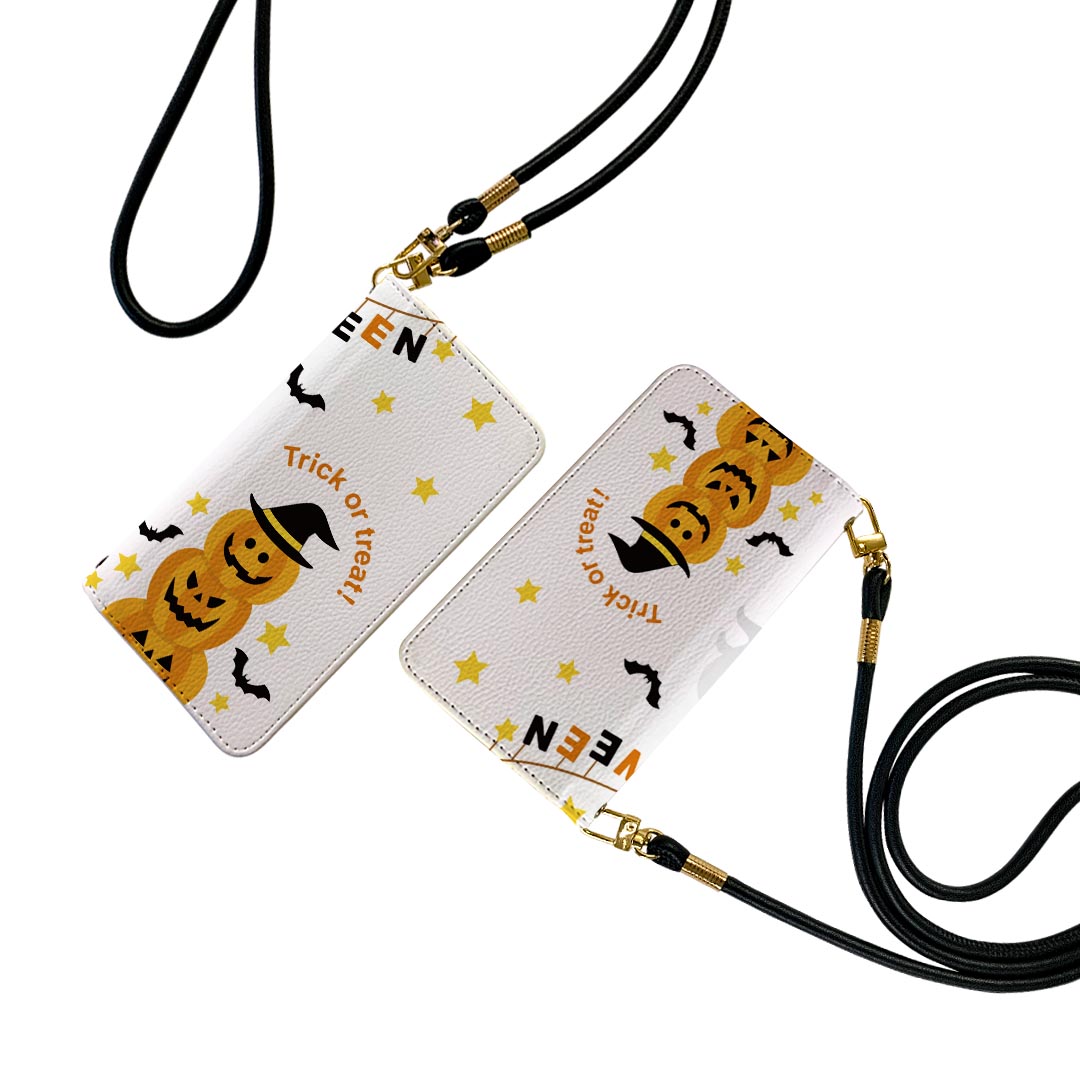 iPhone6 iphone 6/7/8 共通対応 アイフォーン ストラップ付き ケース ショルダー スマホ 落下防止 手帳型 マグネット式 ピタッと閉まる スマホカバー 肩掛け 斜めかけ 017450 ハロウィン　かわいい かぼちゃ　おばけ　こうもり(2)