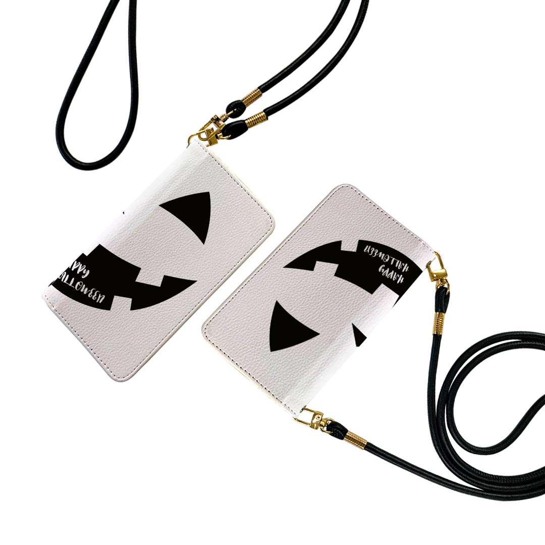 Galaxy A20 SC-02M ギャラクシー sc02m ストラップ付き ケース ショルダー スマホ 落下防止 手帳型 マグネット式 ピタッと閉まる スマホカバー 肩掛け 斜めかけ 017458 ハロウィン　 顔　かぼちゃ　パンプキン