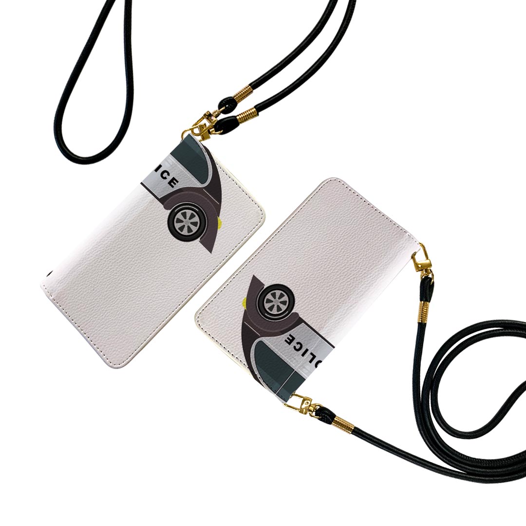 iPhone8 iphone 6/7/8 共通対応 アイフォーン ストラップ付き ケース ショルダー スマホ 落下防止 手帳型 マグネット式 ピタッと閉まる スマホカバー 肩掛け 斜めかけ 017510 乗り物 アメリカ　police　車