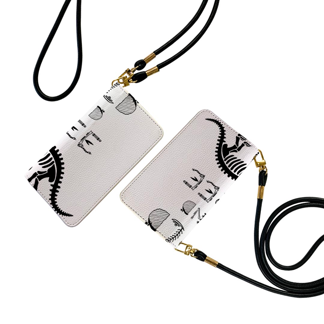 らくらくスマートフォン F-52B ストラップ付き f52b ケース ショルダー スマホ 落下防止 手帳型 マグネット式 ピタッと閉まる スマホカバー 肩掛け 斜めかけ 017568 ダイナソー ダイナソー　恐竜　Dinosaur