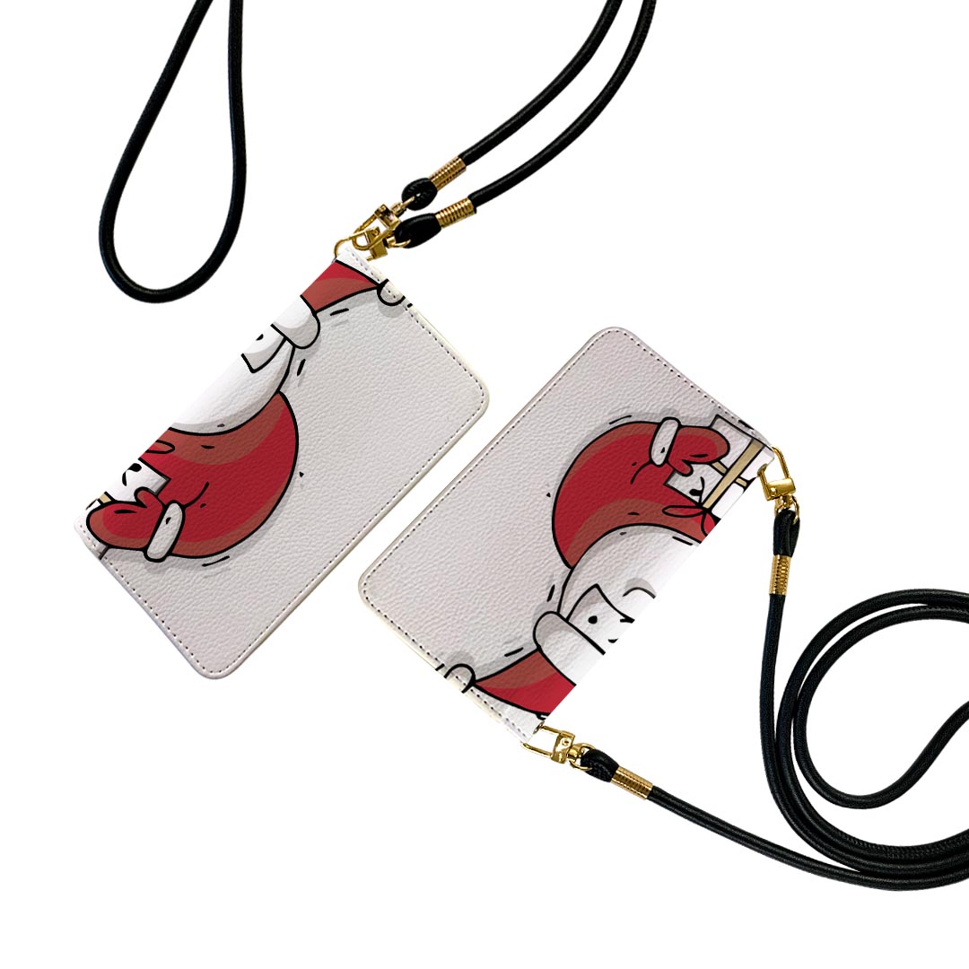 AQUOS R5G SH-51A アクオスr5g ストラップ付き sh51a ケース ショルダー スマホ 落下防止 手帳型 マグネット式 ピタッと閉まる スマホカバー 肩掛け 斜めかけ 017684 クリスマス サンタさん　かわいい　赤