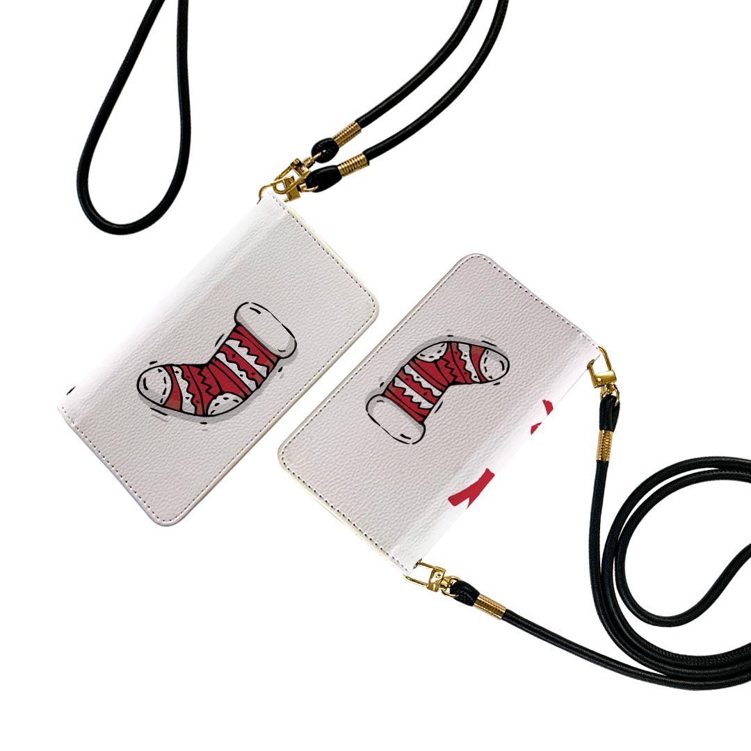 AQUOS R5G SH-51A アクオスr5g ストラップ付き sh51a ケース ショルダー スマホ 落下防止 手帳型 マグネット式 ピタッと閉まる スマホカバー 肩掛け 斜めかけ 017685 クリスマス happy　new　year　文字　靴下のサムネイル