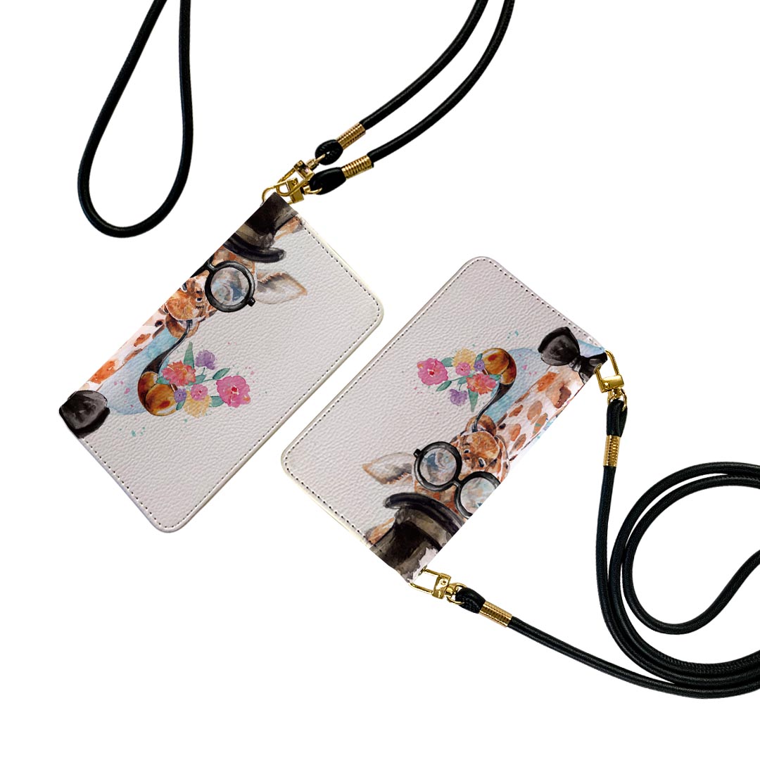 iPhone13pro 6.1インチ 専用 各キャリア iPhone13 Pro プロ 共通対応 ストラップ付き ケース ショルダー スマホ 落下防止 手帳型 マグネット式 ピタッと閉まる スマホカバー 肩掛け 斜めかけ 017757 麒麟　きりん　Giraffe　動物