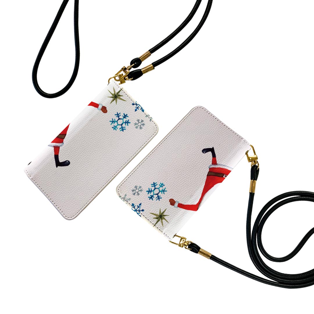 AQUOS R SH-03J アクオスR ストラップ付き sh03j ケース ショルダー スマホ 落下防止 手帳型 マグネット式 ピタッと閉まる スマホカバー 肩掛け 斜めかけ 017778 クリスマス サンタ　雪の結晶　クリスマス