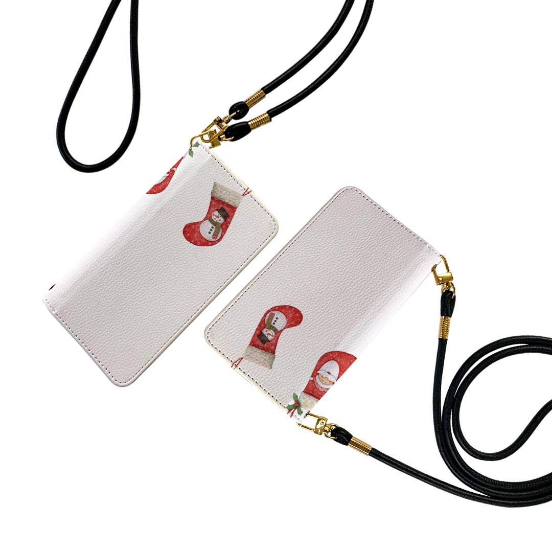 Xperia 5 II SOG02 au Xperia5 IIストラップ付き ケース ショルダー スマホ 落下防止 手帳型 マグネット式 ピタッと閉まる スマホカバー 肩掛け 斜めかけ 017821 クリスマス クリスマス 靴下 サンタ 雪だるま