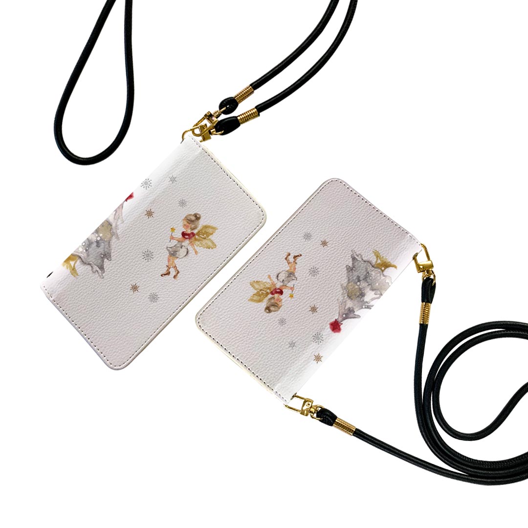 SH-01L AQUOS sense2 アクオス センスツー ストラップ付き sh01l ケース ショルダー スマホ 落下防止 手帳型 マグネット式 ピタッと閉まる スマホカバー 肩掛け 斜めかけ 017827 クリスマス ツリー 雪 天使 クリスマス