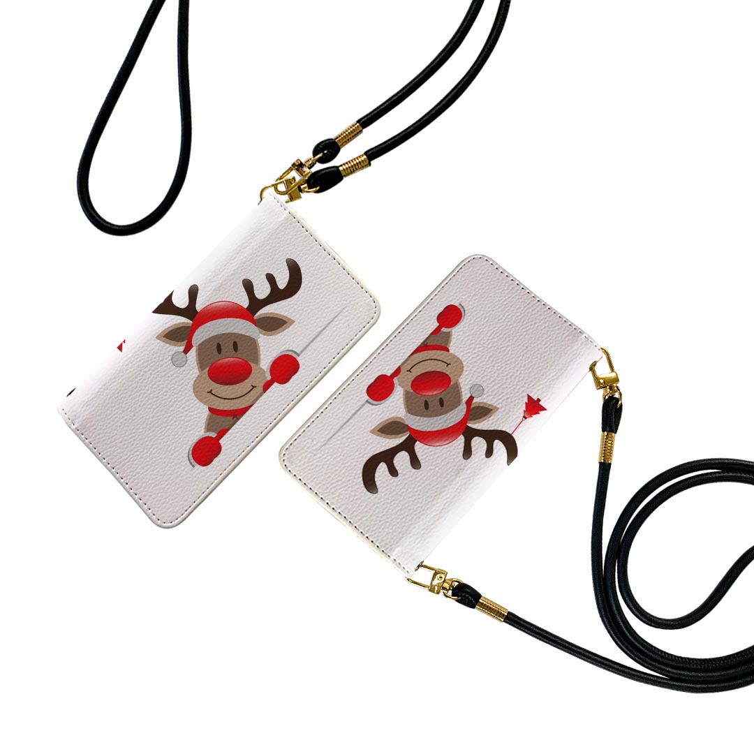 iPhone14pro 6.1インチ 専用 各キャリア iPhone14 Pro プロ 共通対応 ケース ショルダー スマホ 落下防止 手帳型 マグネット式 ピタッと閉まる スマホカバー 肩掛け 斜めかけ 017828 クリスマス サンタ トナカイ クリスマス