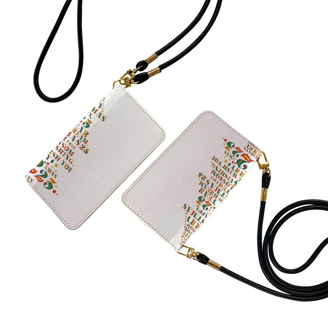 iPhone13 6.1インチ 専用 各キャリア ストラップ付き iphone 13 ケース ショルダー スマホ 落下防止 手帳型 マグネット式 ピタッと閉まる スマホカバー 肩掛け 斜めかけ 017831 クリスマス クリスマス　文字ツリー　英字