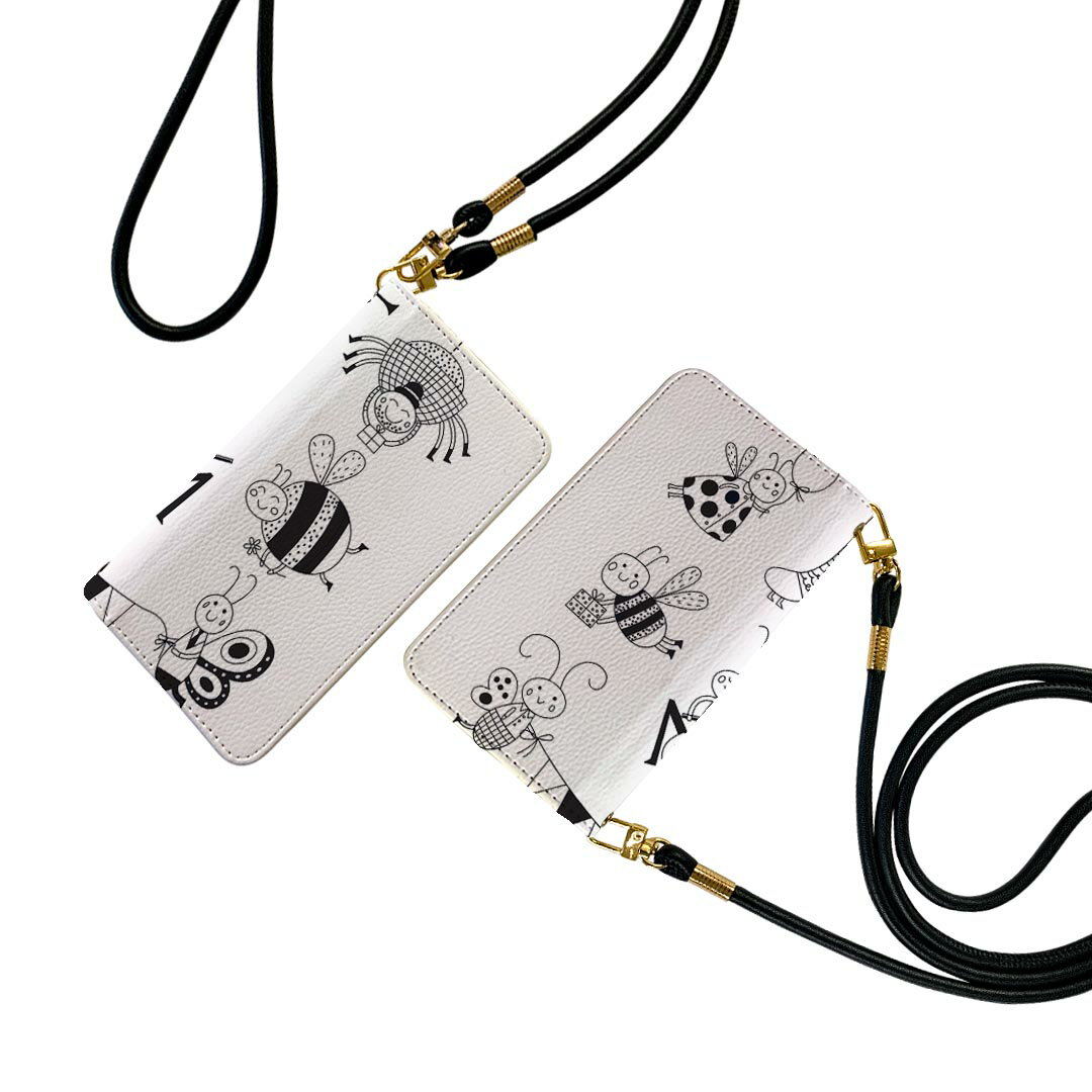 AQUOS wish5 用 SH-52F / SH-M32 共通対応 手帳型ケース ストラップ付き ショルダー sh52f スマホ 落下防止 手帳型 マグネット式 ピタッと閉まる スマホカバー 肩掛け 斜めかけ 019069 アニマル キッズのサムネイル