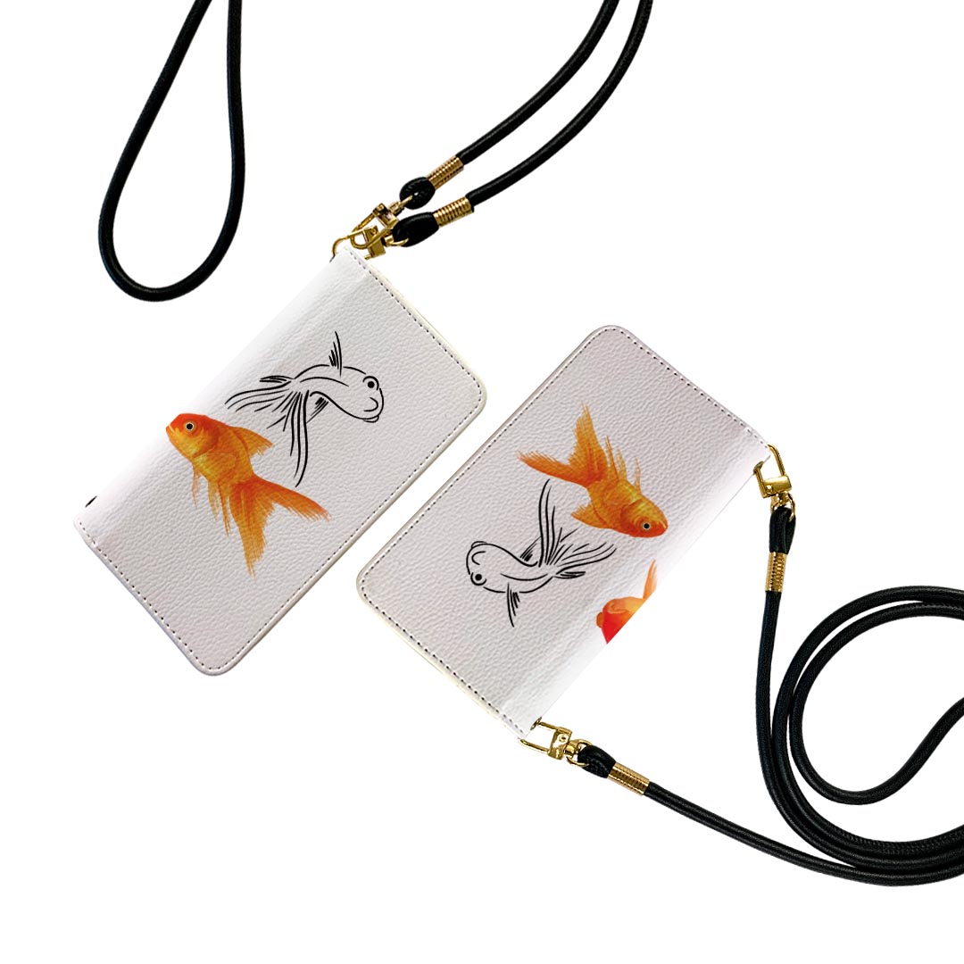 SOV32 Xperia Z5 エクスペリア ストラップ付き sov32 ケース ショルダー スマホ 落下防止 手帳型 マグネット式 ピタッと閉まる スマホカバー 肩掛け 斜めかけ 019751 デザイン 金魚 Goldfish 魚