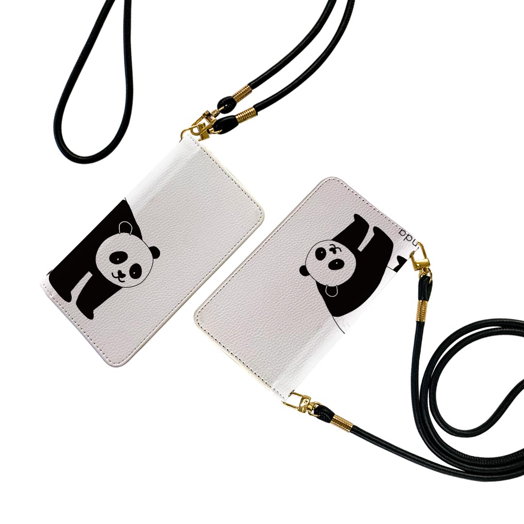 arrows Be3 F-02L アローズ ビースリー ストラップ付き sc02k ケース ショルダー スマホ 落下防止 手帳型 マグネット式 ピタッと閉まる スマホカバー 肩掛け 斜めかけ 019948 動物 アルファベット P panda パンダ