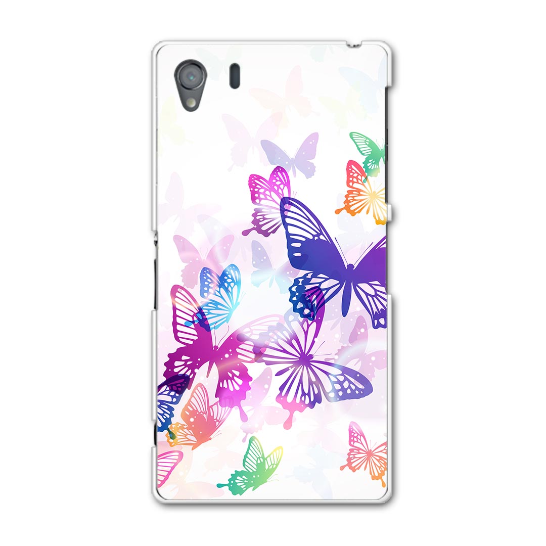 SO-01F XPERIA Z1 エクスペリア z1 so01f docomo ドコモ カバー ケース スマホケース スマホカバー PC ハードケース カラフル レインボー 蝶 ユニーク 008073