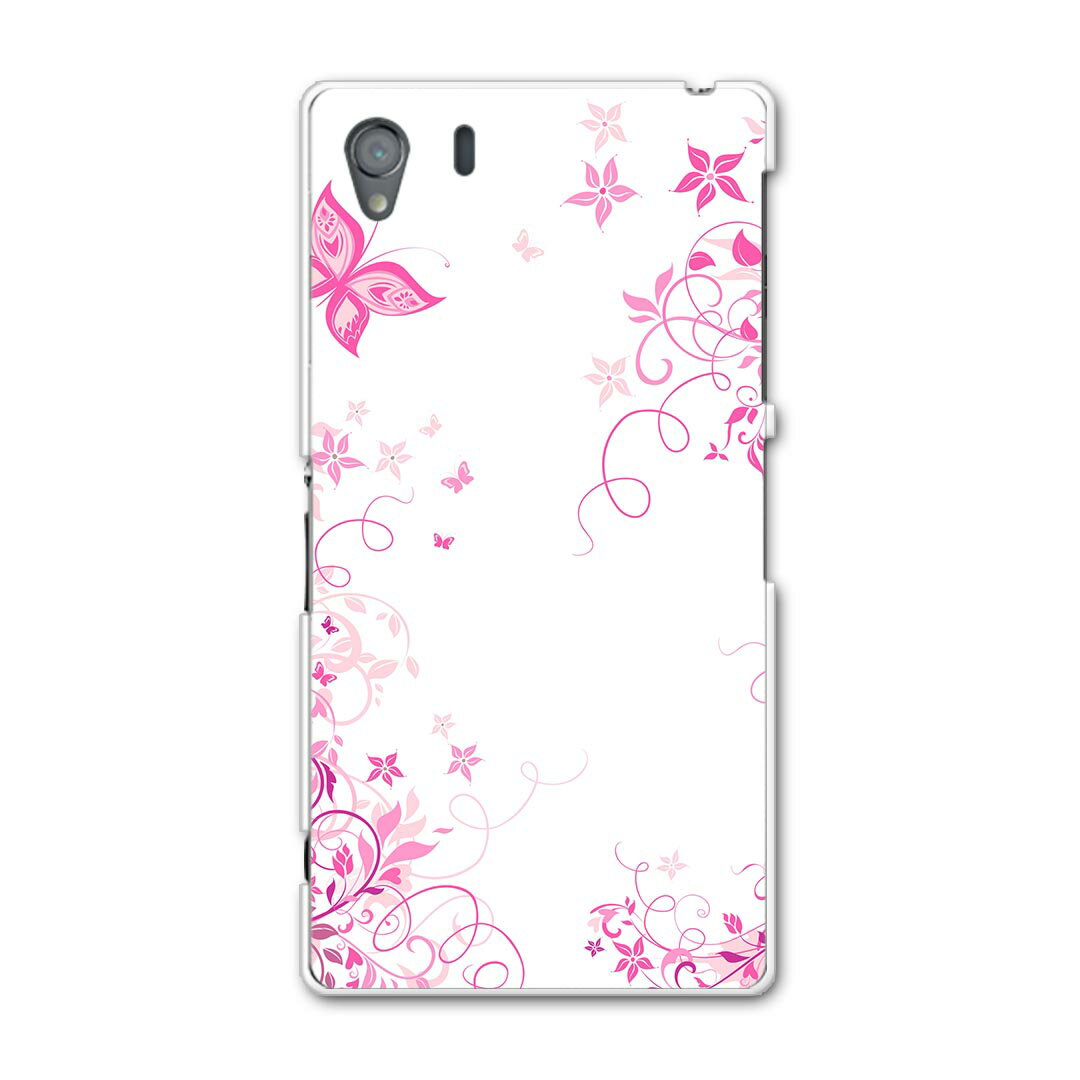SO-01F XPERIA Z1 エクスペリア z1 so01f docomo ドコモ カバー ケース スマホケース スマホカバー PC ハードケース フラワー 蝶 ピンク 009996