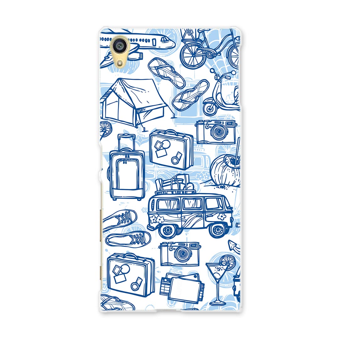 スマホ カバー あり ケース スマホケース スマホカバー TPU ソフトケース docomo au softbank 008550 家　イラスト　青　ブルー　旅行　模様