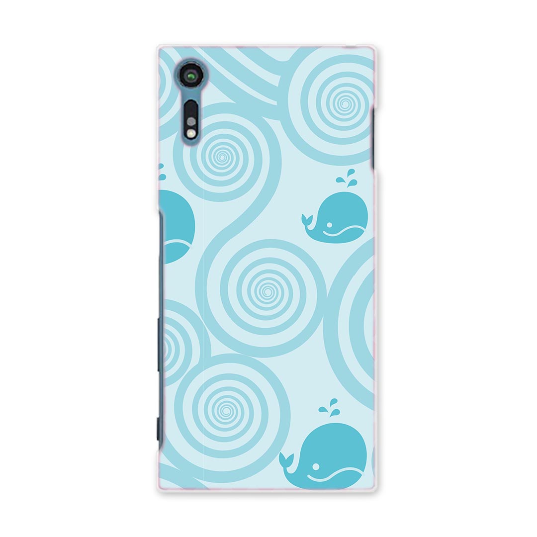 601SO Xperia XZ エクスペリア　XZ softbank ソフトバンク スマホ カバー スマホケース ハード pc ケース ハードケース くじら　動物　水色 チェック・ボーダー 003931