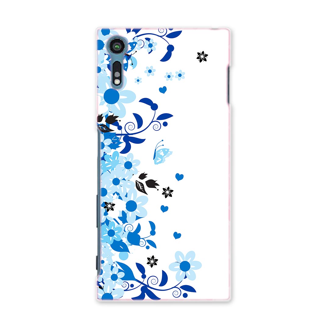 601SO Xperia XZ エクスペリア XZ softbank ソフトバンク スマホ カバー スマホケース ハード pc ケース ハードケース 蝶 花 青 ラブリー フラワー 004633