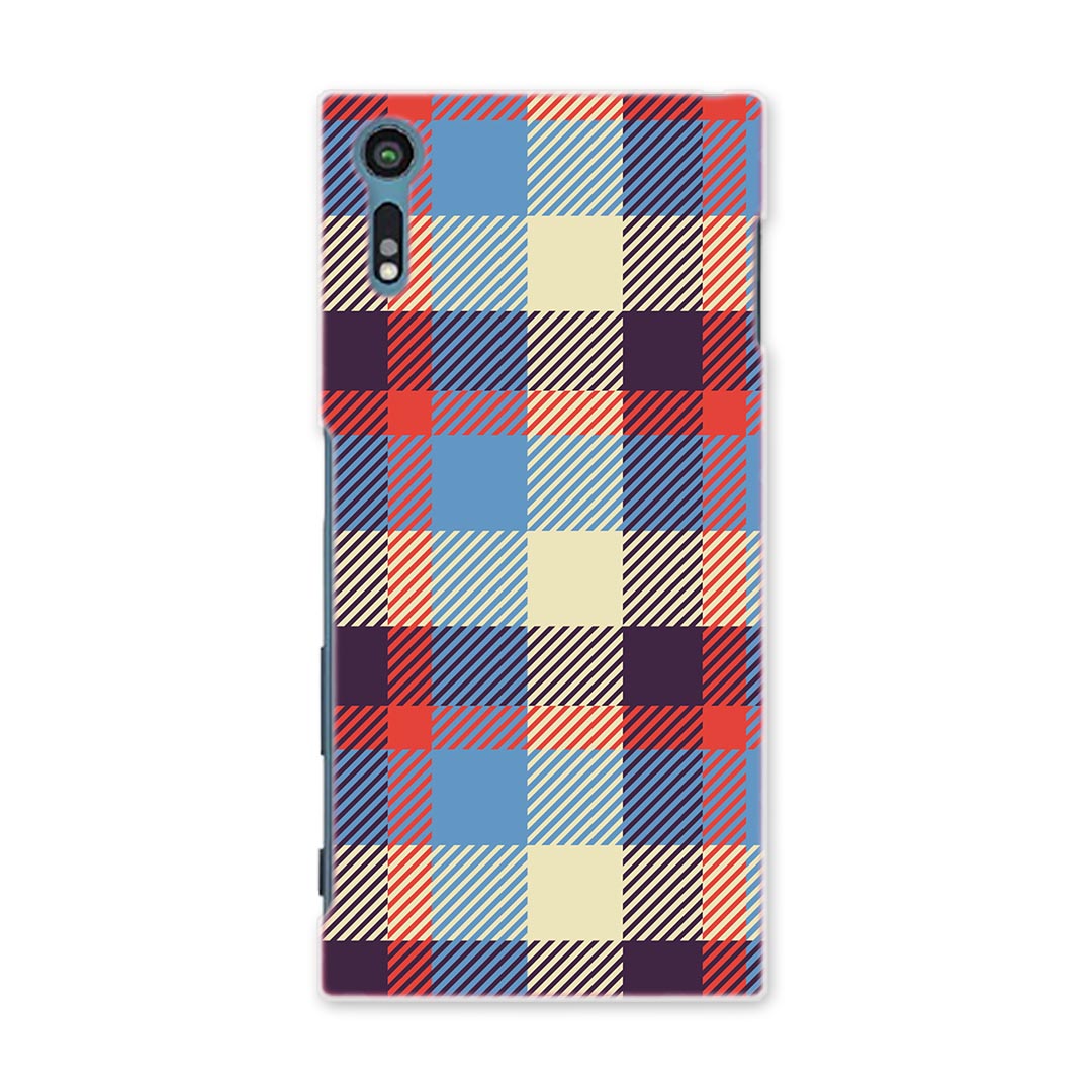 SOV35 Xperia XZs エクスペリア XZs au エーユー スマホ カバー スマホケース ハード pc ケース ハードケース チェック 模様 青 ブルー..