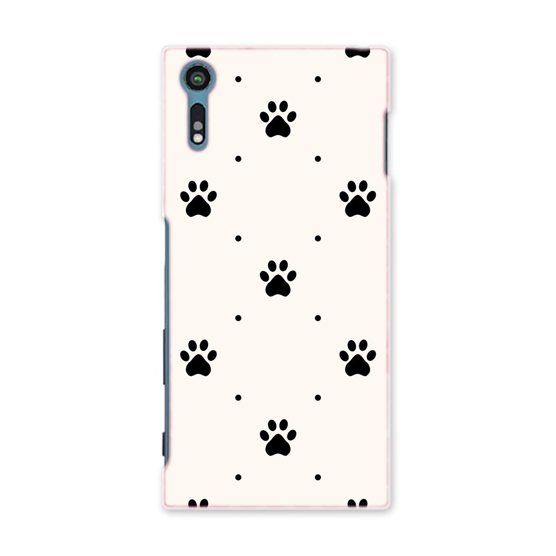 SO-01J Xperia XZ エクスペリア XZ so01j docomo ドコモ スマホ カバー スマホケース スマホカバー PC ハードケース 犬 足跡 白黒 模様 アニマル 008003