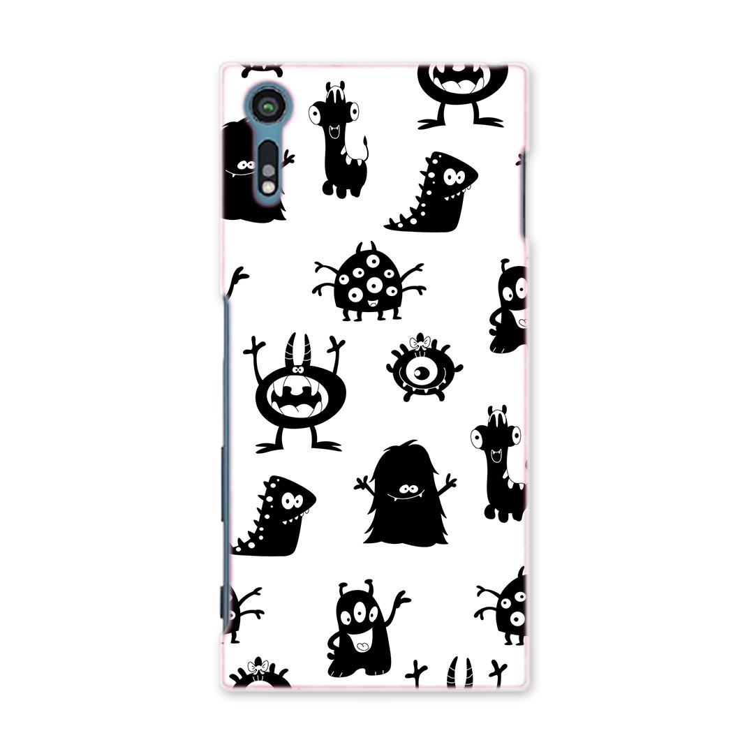 SO-01J Xperia XZ エクスペリア XZ so01j docomo ドコモ スマホ カバー スマホケース スマホカバー PC ハードケース 白黒 モンスター 模様 アニマル 008371