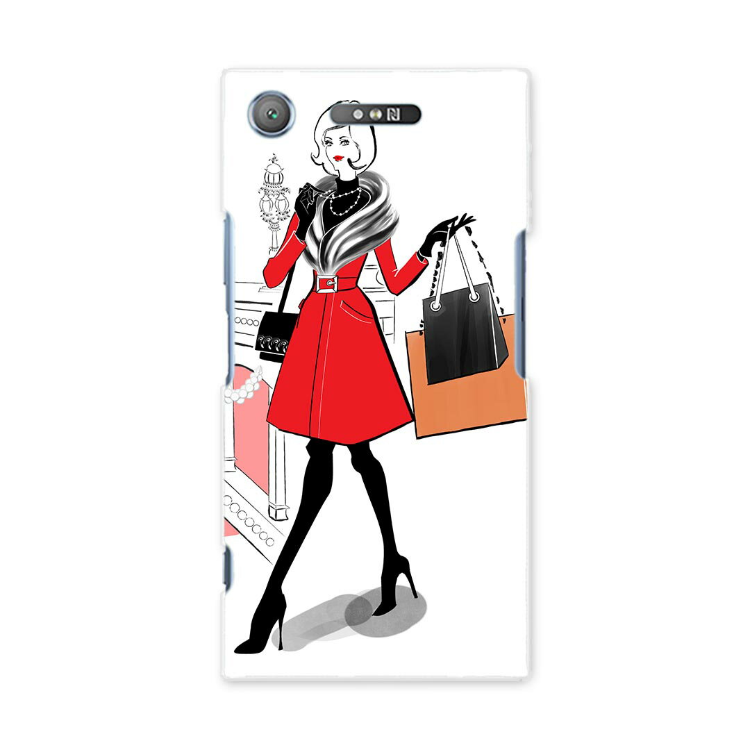 SOV36 XPERIA XZ1 エクスペリア XZ1 sov36 au エーユー スマホ カバー ケース スマホケース スマホカバー PC ハードケース 015556 女の人　買い物　橋(2)