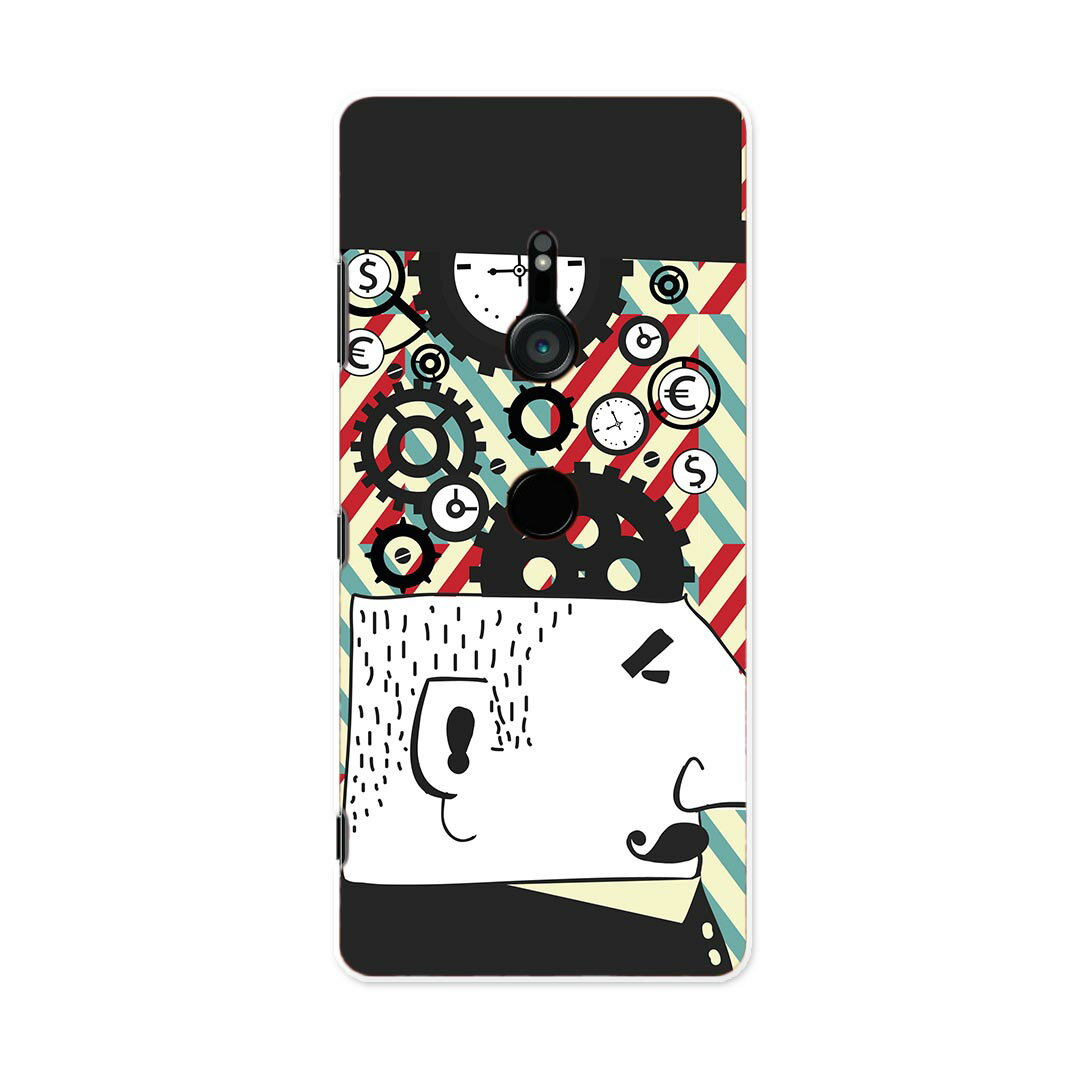 801SO Xperia XZ3 エクスペリア エックスゼットスリー 801so softbank スマホ カバー ケース スマホケース スマホカバー PC ハードケース 008755 イラスト　歯車　人物
