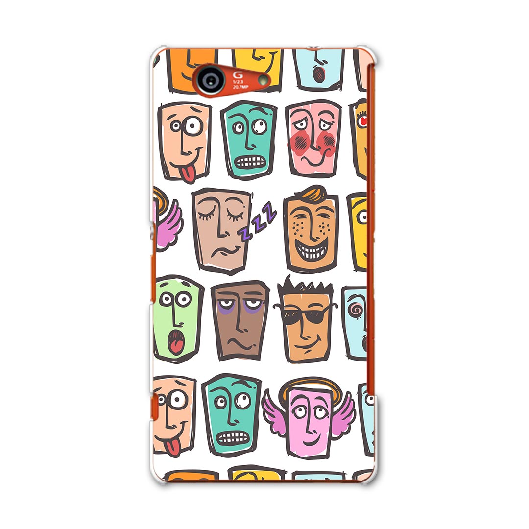 SO-02G Xperia Z3 compact エクスペリア z3 コンパクト so02g docomo ドコモ スマホ カバー ケース スマホケース スマホカバー PC ハードケース 百面相 顔 カラフル 模様 ユニーク 008779