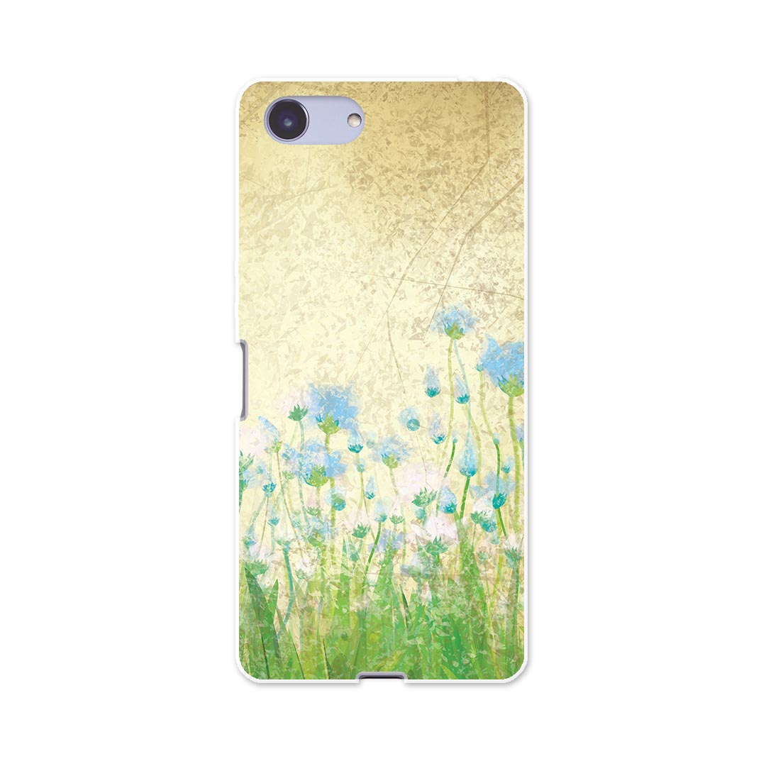 Xperia Ace SO-02L エクスペリア エース so02l 専用 ショルダーケース ソフトケース スマホカバー 落下防止 スマホケース 斜めかけ 縄掛けケース 耐衝撃 tpu 008052 花　　水色　レトロ　水彩