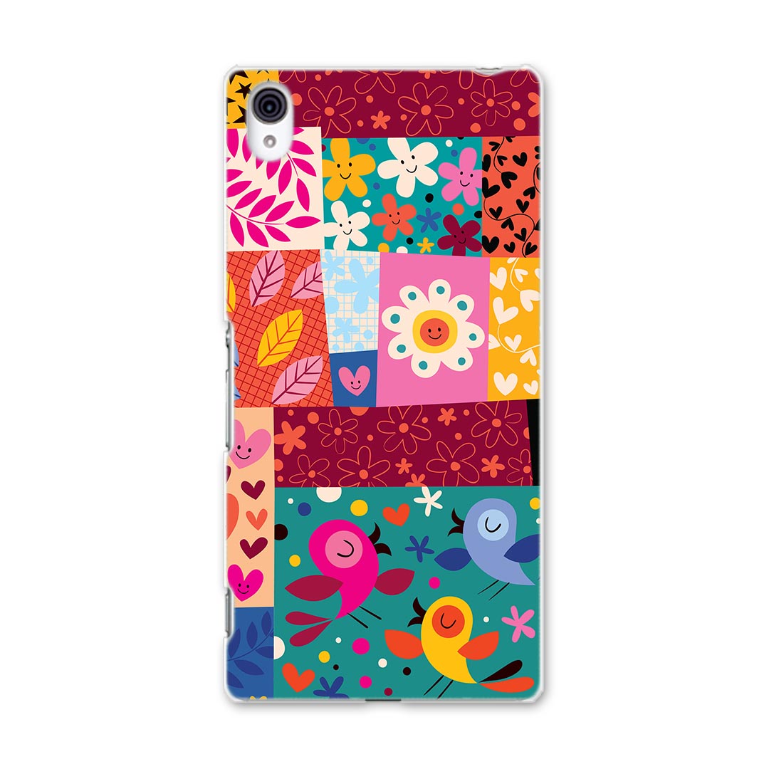 402SO Xperia Z4 エクスペリア softbank ソフトバンク スマホ カバー スマホケース ハード pc ケース ハードケース 花　フラワー　ハート　鳥　カラフル ユニーク 008075