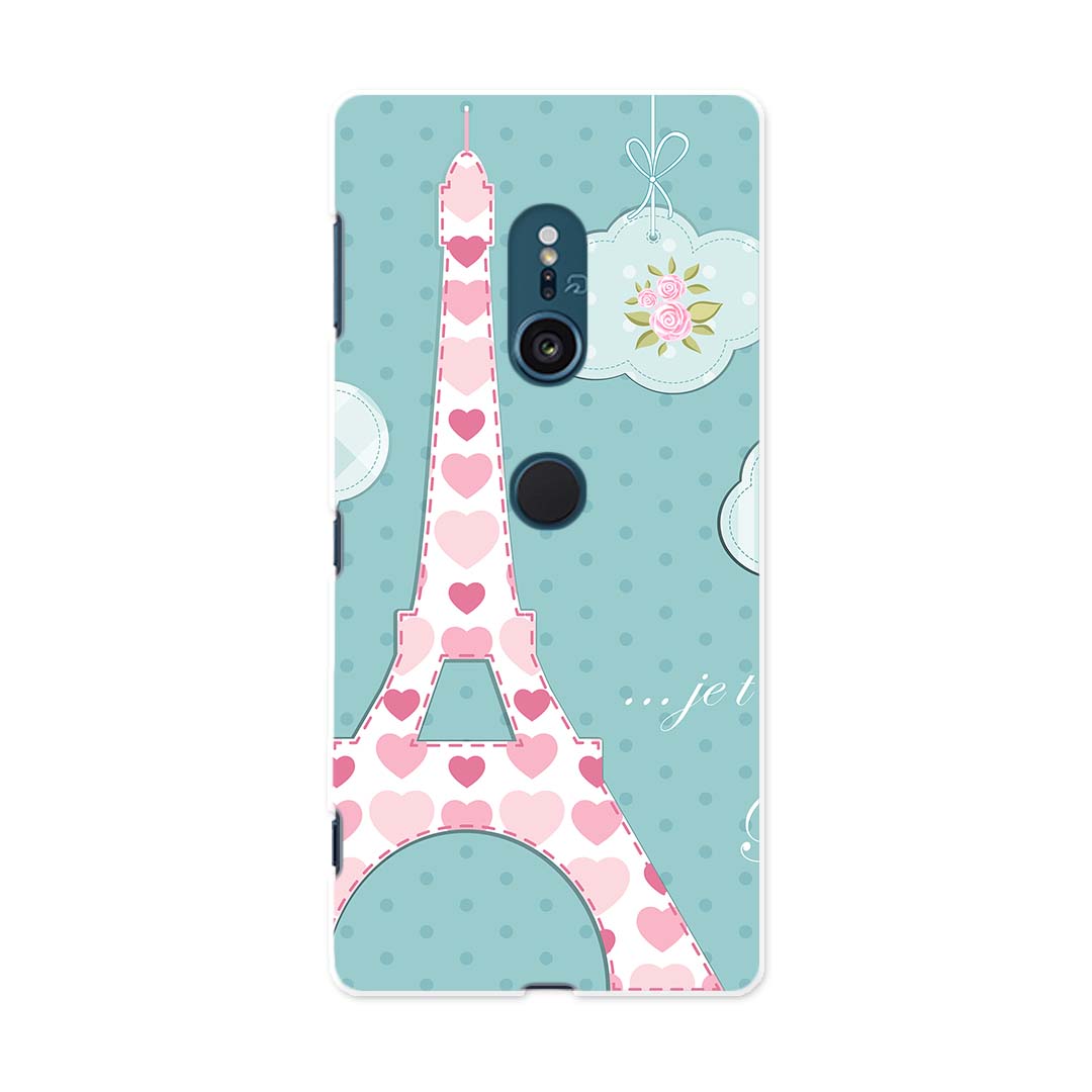 SOV37 Xperia XZ2 エクスペリア エックスゼットツー au エーユー スマホ カバー スマホケース スマホカバー PC ハードケース 008068 エッフェル塔 建物 花 フラワー ハート 水玉