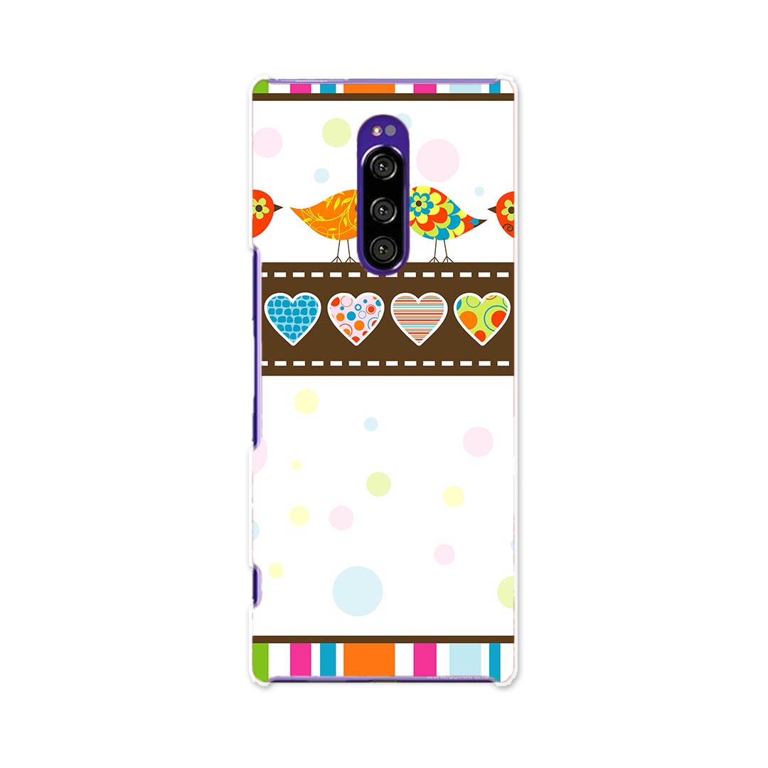 SOV40 Xperia 1 エクスペリア ワン au エーユー sov40 スマホ カバー ケース スマホケース スマホカバー TPU ソフトケース 004516 鳥　ハート　模様