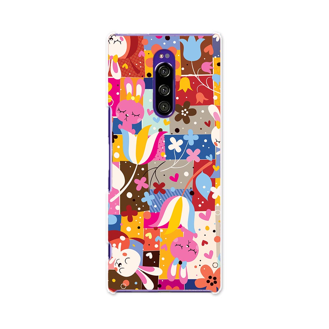SO-03L Xperia 1 エクスペリア ワン docomo ドコモ so03l ケース スマホケース スマホカバー PC ハードケース 008092 花　フラワー　うさぎ　カラフル　兎
