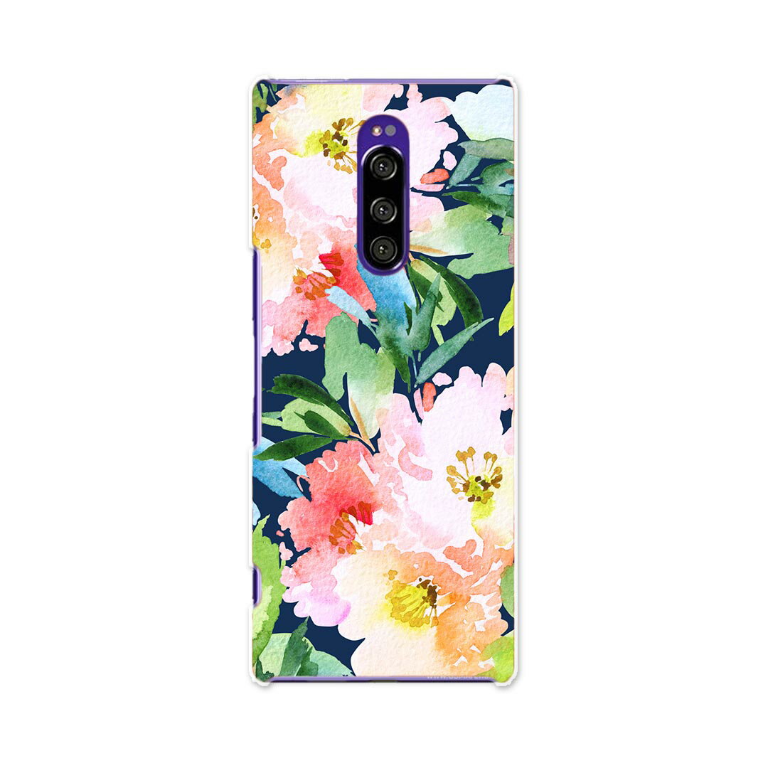 SO-03L Xperia 1 エクスペリア ワン docomo ドコモ so03l スマホ カバー 全機種対応 あり ケース スマホケース スマホカバー TPU ソフトケース 012058 花　植物　ネイビー