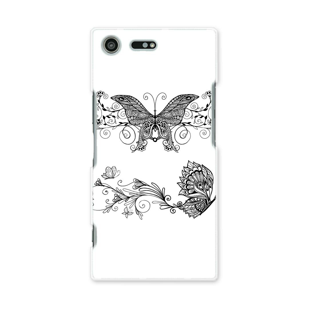 スマホ カバー あり ケース スマホケース スマホカバー TPU ソフトケース docomo au softbank 009822 蝶　白　黒