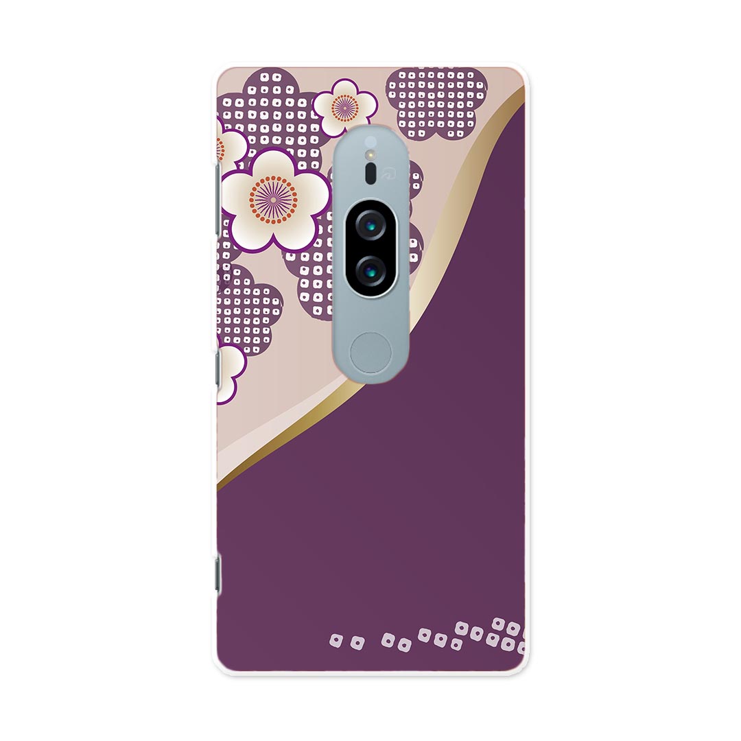 SOV38 Xperia XZ2 Premium エクスペリア エックスゼットツー プレミアム au エーユー スマホ カバー スマホケース スマホカバー PC ハードケース 005248 和風 和柄 紫 花