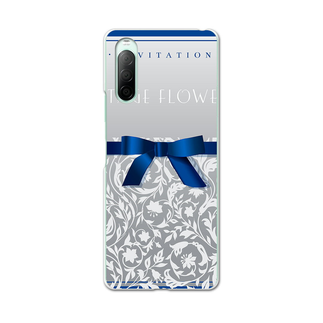 Xperia 10 II SO-41A 専用ハードケース sov43 so41a 共通対応 スマホカバー カバー ケース pc ハード ケース 005474 青　リボン　花