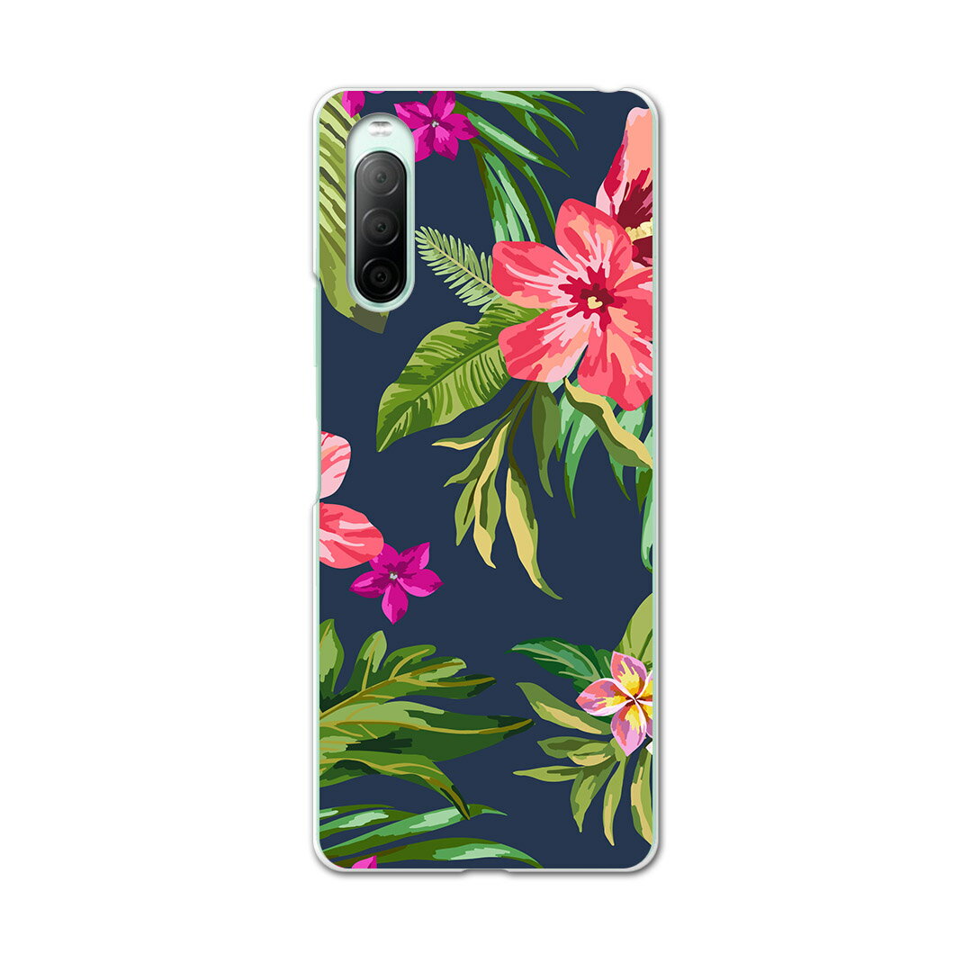 Xperia 10 II SO-41A 専用ハードケース sov43 so41a 共通対応 スマホカバー カバー ケース pc ハード ケース 012096 ハイビスカス　植物　ネイビー