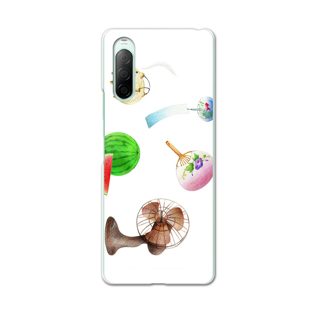 Xperia 10 II SO-41A 専用ハードケース sov43 so41a 共通対応 スマホカバー カバー ケース pc ハード ケース 015546 夏　扇風機　スイカ　うちわ
