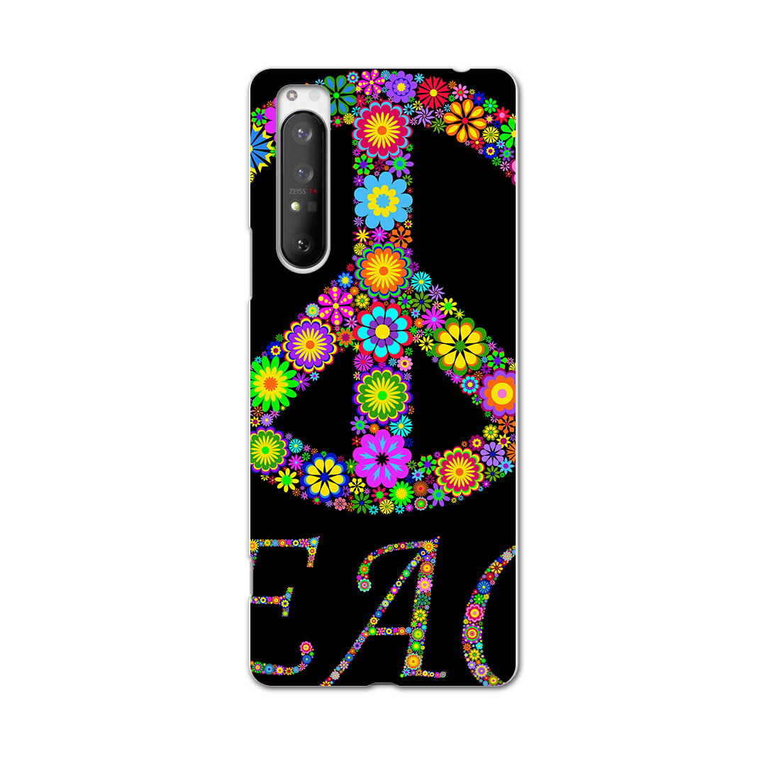 Xperia 1 II SOG01 エクスペリアワンマークツー sog01 au エーユー スマホ カバー ケース スマホケース スマホカバー PC ハードケース 007729 花　フラワー　ピース　マーク