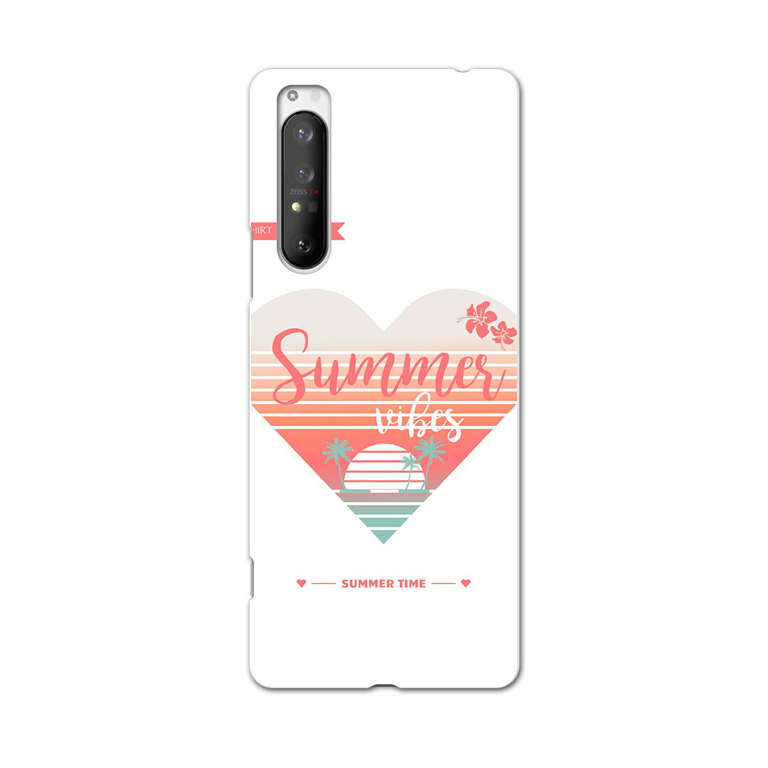 Xperia 1 II SO-51A エクスペリアワンマークツー so51a ドコモ docomo スマホ カバー ケース スマホケース スマホカバー PC ハードケース 013922 ハート　ハイビスカス　ヤシの木(2)