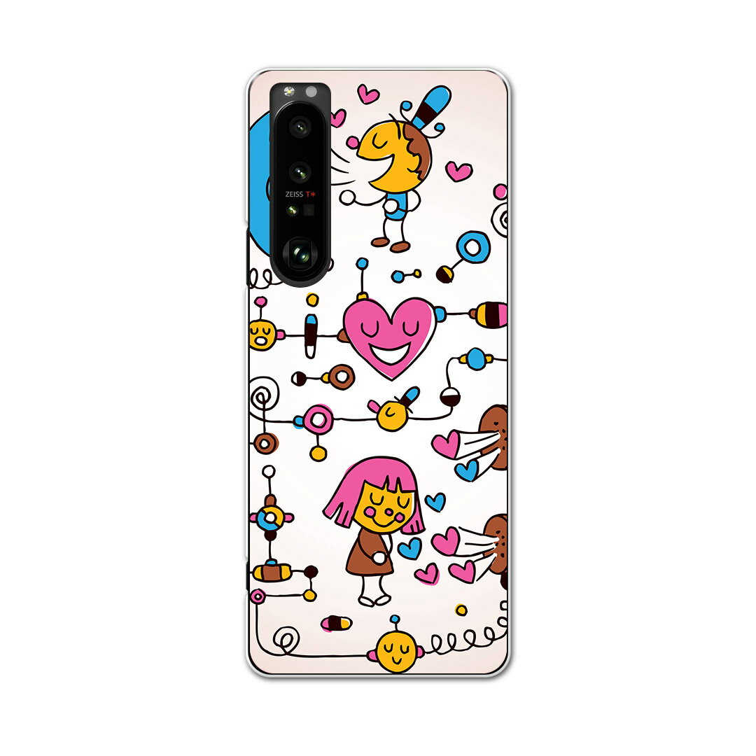 SO-51B Xperia 1 III エクスペリア ソニー SONY docomo ドコモスマホ カバー ケース スマホケース スマホカバー PC ハードケース 008101 イラスト　電話　ハート　キャラクター